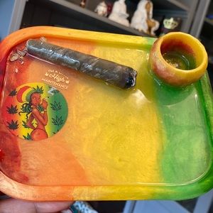 Rolling Tray with Clay Cigar and realistic ashes and greens